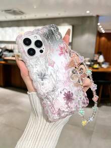 1 buah Casing Ponsel Transparan Tinggi TPU Tahan Guncangan Silikon Lembut Tepi Bergelombang dengan Motif Bunga Lili Gradien Merah Muda-Abu-abu, Dilengkapi Tali Gantungan Manik-manik Bunga Berkilau, Kompatibel dengan Semua Model Apple, Gaya Gadis Keren Manis Y2K - MultiWarna - View 5