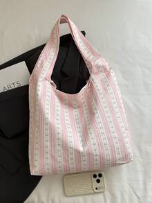 Bolso de hombro de gran capacidad para mujer, de unicolor, de moda para el uso diario y desplazamientos - Rosa - Ver 3