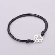 1pc S925 Sterling Silver Hollow Cat & Dog Paw Print Multi-Layer Red & Black Adjustable Wax Rope Bracelet, Minimalist Drawstring Wish Bracelet For Pet Lovers, Versatile Silver Hand Rope Accessory - Silver - View 5