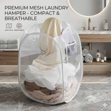 1pc Large Foldable Laundry Basket, Mesh Clothes Storage Bin, Portable Dirty Clothes Hamper For Home - Multicolor - View 11