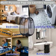 1pc Large Foldable Laundry Basket, Mesh Clothes Storage Bin, Portable Dirty Clothes Hamper For Home - Multicolor - View 9