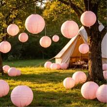 Elegant Pink Paper Lantern Set, Includes 9 Lanterns + 9 Lantern Stands - Round Handmade Folding Decorations, Suitable For Weddings, Birthdays, Anniversaries And Holiday Celebrations - As Shown - View 3