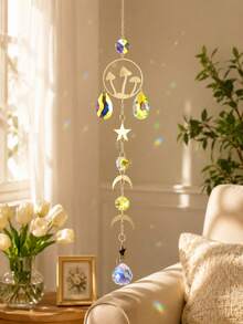 1/3pcs Mushroom Crystal Suncatcher, Gold Tone Moon & Star Rainbow Maker With Teardrop Prisms, Boho Window Hanging Ornament For Bedroom, Living Room, Garden & Home Decor, Gift For Women - Mushroom - View 5