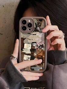 Fashionable Personalized Vintage Old Book Pages, Clock, Teacup, Plant And Bird Pattern Phone Case Showcasing Rich "Dark Academia" Vintage Literary Aesthetic Style Compatible With IPhone 17/17Pro/17ProMax/16/16Pro/16Pro/15/15Pro/15ProMax/14/13/12/11 - Brown - View 5
