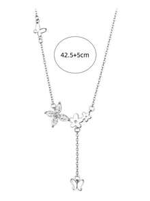 1pc Sweet Luxury Tassel Butterfly Flower Necklace Suitable For Women's Daily, Festival And Party Wear - Silver - View 6