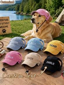 Customizable Dog Hat With Ear Holes, Personalized Cute Windproof Sun Hat, Exposed Ear Design, Anti-Shedding, Adjustable Sun Protection, Suitable For Small Pet Dogs For All-Year Outdoor Wear - Multicolor - View 1