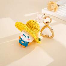 1pc Cartoon Cute Bear Keychain Pendant Woven Straw Hat Decorative Bag Pendant Mobile Phone Hanger Suitable For Girls' Gifts - Multicolor - View 12
