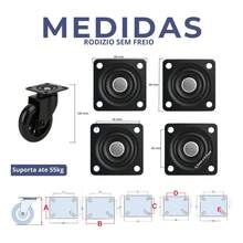 Jogo Kit 4 Rodizios 3pol 75mm Rodinha Giratoria E Fixa Preta Termoplastica - preto - Visão 8
