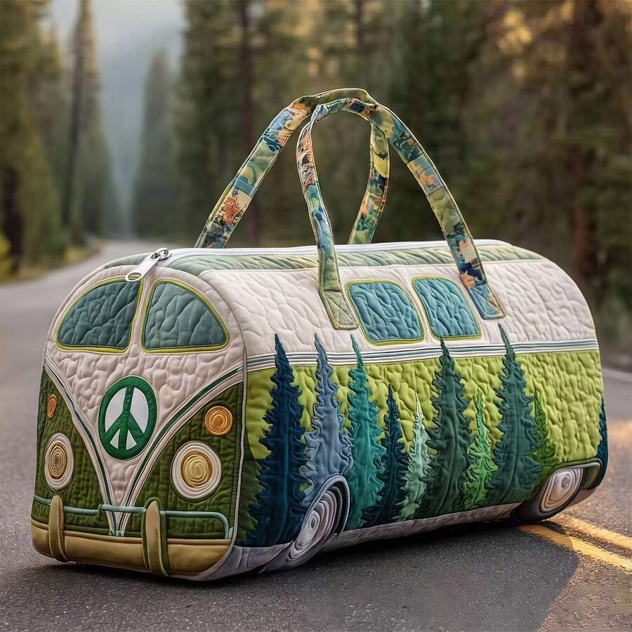 2D Printed Camper Bus Weekender Travel Tote,Travel Beach Bag,Spacious Lightweight Durable Duffle Bag,Overnight Carry Bag For Women,Travel Must-Have - Multicolor - View 1