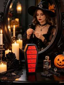 Gothic Vintage Coffin Shaped Jewelry Box, Jewelry Storage Box, Jewelry Organizer Box, Halloween Vampire Theme, Christmas Gift, 6 Drawer Storage Box, Halloween Personalized Ring, Earring, Necklace Storage Box, Cool Gift - Multicolor - View 5