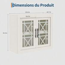 Aparador credenza blanco de 35,4 pulgadas, mueble bar y almacenaje de madera con 2 puertas de cristal, mueble auxiliar para cocina, comedor y recibidor - Blanco - Ver 2