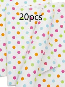 10/20/25/50 Sheets White Background Colorful Polka Dot Pattern Tissue Paper, Suitable For DIY Crafts, Party Gifts, Bouquet Wrapping, Clothing Packaging And Birthday Gift Decoration - White With Colorful Polka Dots - View 6