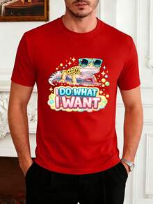 Cool Lizard Graphic Tee Fall, Premium Fabric, Unique Graphic Print, Casual, Breathable - Red - View 1