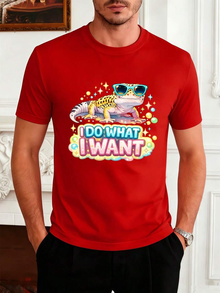 Cool Lizard Graphic Tee Fall, Premium Fabric, Unique Graphic Print, Casual, Breathable - Red - View 1
