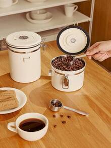 Haus Hana 1pc Stainless Steel Airtight Coffee Container With Spoon, Storage Canister Set, Coffee Jar Canister With Scoop For Coffee Beans Tea 1.2L/1.8L - Multicolor - View 1