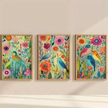 3pcs Vibrant Abstract Floral & Bird Canvas Wall Art Set - Stunning Frameless Decor For Living Room, Bedroom, Office, And Kitchen With Modern Style And Colorful Patterns - A - View 6