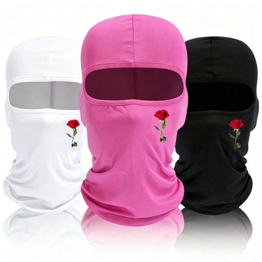 3pcs/2pcs/1pc Rose Pattern Balaclava Face Mask, Unisex Breathable Face Mask, Multi-Purpose Cycling Neck Gaiter, Suitable For Spring And Summer, Essential For Cycling And Outdoor Running - Multicolor - View 1