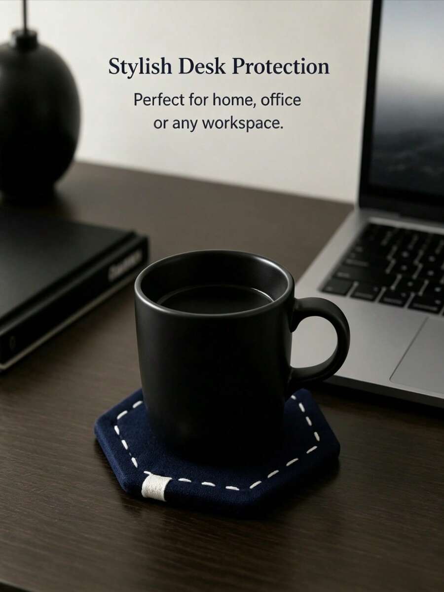 1Pc Hexagonal Fabric Coaster, Heat Resistant Non-Slip Absorbent Drink Mat, Navy Blue Table Protector For Coffee Tea Mug, Minimalist Home Kitchen Dining Decor, Holiday Gift For Christmas Halloween Thanksgiving. Room Decor - Multicolor - View 1