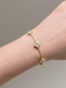 HALPIO 女士四叶草莫桑石手链,20颗2.5毫米圆形莫桑石,时尚饰品,适合订婚、婚礼、生日等场合佩戴,长度可调节,21.5厘米/8.5英寸 - CU-BM-002 - 查看 7
