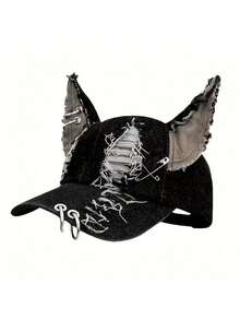 2026 New Fashion Hip Hop Skateboard Hat, Distressed Perforated Denim Rabbit Ear Baseball Cap, Outdoor Casual Decorative Sun Hat, Unisex - Rabbit Ears - View 2