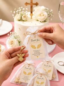 20 Sets Travel Guardian Angel Keychain Favors, Includes Organza Bags And Blessing Cards, Suitable For Baby Shower, Gender Reveal, Birthday, Baptism, Anniversary And Guest Return Gifts - Gold - View 9