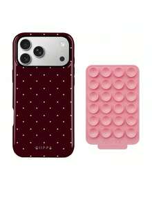 GIIPPA 1 buah Casing Ponsel Warna Burgundy dengan Motif Polkadot Pink, Kompatibel dengan iPhone 17 Pro Max, 16 Pro Max, 15 Pro Max, 14 Pro Max, Casing Ponsel Bergaya Korea Kelas Atas yang Modis dan Menarik, Kompatibel dengan 11/12/13/14/15/16 Pro Max Plus, Desain Elegan Cocok untuk Pria dan Wanita, Hadiah Sempurna untuk Pacar! - Burgundy - View 3