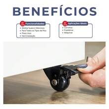 Kit 4 Rodinhas 1Pol 35mm Rodizio Em Gel Para Moveis Leve 2 Freio 2 Sem Freio - preta - Visão 5