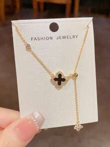 1pc Niche Zirconia Four-Leaf Clover Pull-Chain Tassel Necklace, Delicate Fashionable Luxury Versatile High-End Collarbone Chain, Four-Leaf Clover Necklace - Four-leaf Clover Necklace - View 4