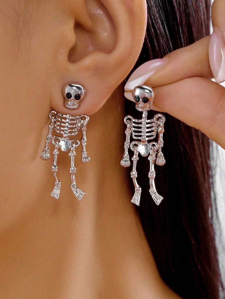 2pcs Halloween Skull/Bone Design Earrings, Suitable For Holiday Wear - Multicolor - View 1