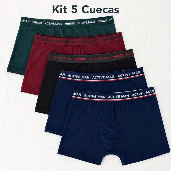 Kit 5 Cuecas Boxer Adulto Masculina Respirável Confortável Microfibra Promoção