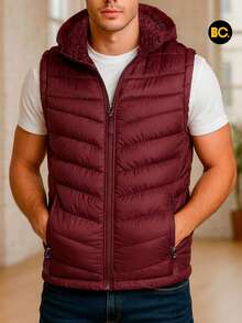 Big City Lightweight Padded Men's Vest With Hood - 紅色 - 查看 1