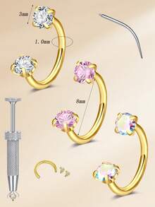 CIZME Horseshoe Nose Rings 18/20g Horseshoe Nose Ring For Women Men,Double Gem Cartilage Helix Tragus Earring Nose Screw Nose Lip Piercing Jewelry - Horseshoe - View 5
