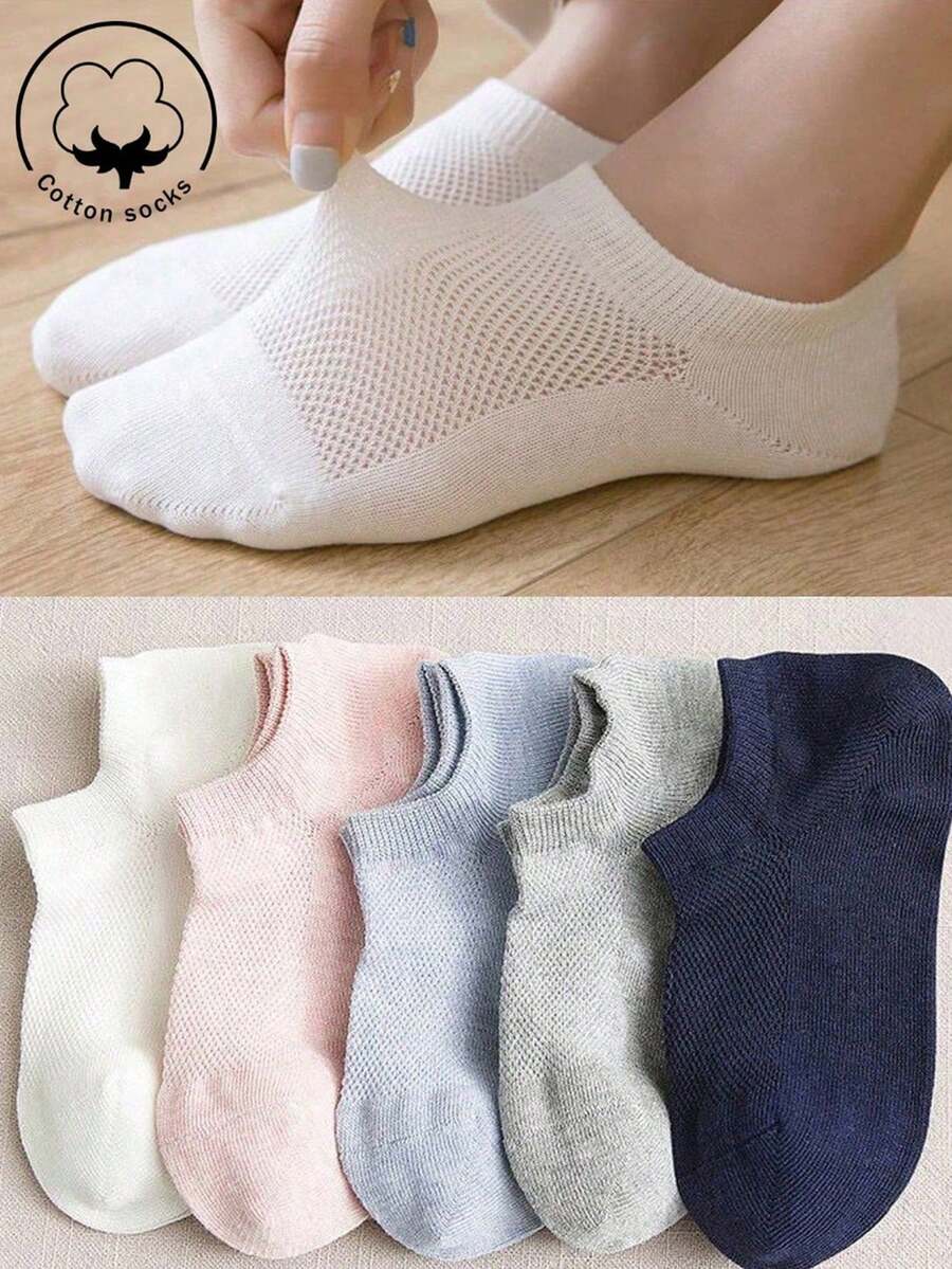 10/1 Pair Women's Invisible Boat Socks, Short Ankle Socks, Cute Socks For Girls, Suitable For All Seasons, Spring, Summer, Autumn, Winter; Mesh Breathable Design, Moisture-Wicking, Soft And Smooth Fabric; Suitable For Vacation, Sports, Casual, Business And Daily Wear, Multiple Colors Available - Multicolor - View 1