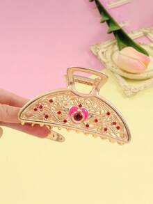 1Pc Floral Rhinestone Metal Hair Claw Clip, Hollow Crystal Strong Hold Hair Accessories For Women Wedding Daily Styling - Gold - View 4