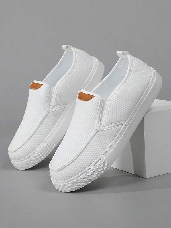 Men's Classic Casual Comfortable Fashion Sports Shoes, Breathable Fashion Slip-On Sneakers With Elastic Band, Breathable Mesh Fabric, Round Toe, Fabric Upper, EVA Sole, Lightweight Flat Bottom, Versatile Sports Shoes, Student Shoes, Outdoor Hiking, Streetwear, Suitable For All Seasons, Lightweight And Durable