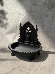 1pc Halloween Gothic Arch Church Skull Jewelry Storage Tray, Dark Aesthetic Carved Spire Detail Accessory Dish, Vintage Gothic Style Ring & Earring Holder, Suitable For Vanity, Entrance, Gothic Room And Halloween Decor - Multicolor - View 7