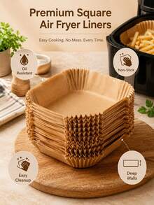 50/100/200 Square Disposable Non-Stick Air Fryer Parchment Liners Are Easy To Clean. Practical Kitchen Accessories Fit For Baking And Microwave Cooking, Available For Household, Hotel And Commercial Catering Use. - Multicolor - View 9