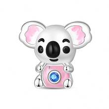 1pc Silver-Plated Pink Tone Cute Hollow Bead, Bow Elephant, Camera Koala, Donut Rabbit, Rhinestone Toaster, Soft Pink Enamel With Colorful Zirconia, Suitable For Bracelet Necklace, Handmade DIY Jewelry, Girly Cute Style Holiday Gift Accessory - Multicolor - View 16