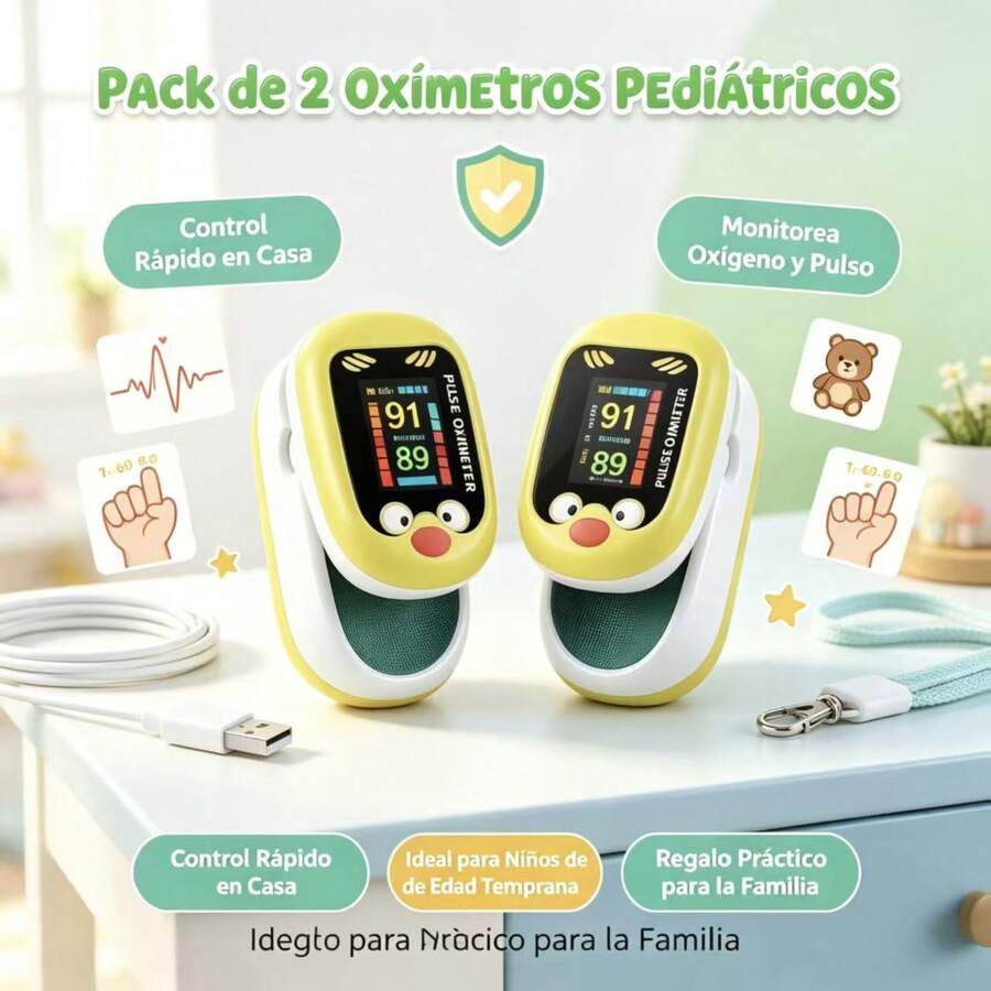 2PCS Pulsómetro pediátrico con pinza para uso doméstico | Pulsómetro con pinza para el dedo | Controla cómodamente la frecuencia cardíaca y los niveles de oxígeno en sangre gracias a su pantalla digital en tiempo real | Ideal para el control diario de la salud.