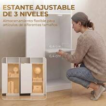HOMCOM Estantería para Libros de 6 Niveles, Librería Alta y Estrecha con 4 Estantes Abiertos, Puerta y Estante Ajustable, Armario para Salón, Estudio, Oficina, 30x24x182 cm, Blanco - A - Ver 7