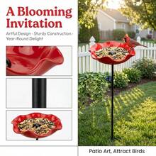 1pc 3D Outdoor Bird Bath, Red Metal Bird Feeder Bowl, Suitable For Garden, Weather-Resistant Wild Bird Bathing Device, For Yard Or Patio Decoration - A - View 4