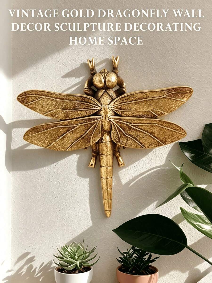 Handmade Golden Dragonfly Wall Hanging Decor - Resin Material, Suitable For Home And Party Decoration, Unique Insect Lover Gift, Can Be Hung Or Framed - Multicolor - View 1