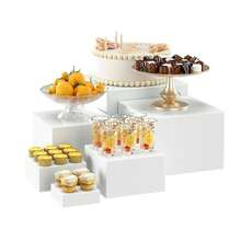 3 Sets 6pcs Stackable Acrylic Dessert Display Stands, White Rectangular Dessert Boxes, Multiple Sizes, Suitable For Party, Buffet, Wedding Decor, Bridal Shower, Baby Shower, Birthday Party, Gathering Dessert Display, And Christmas And Holiday Party Decor. - White Square - View 18