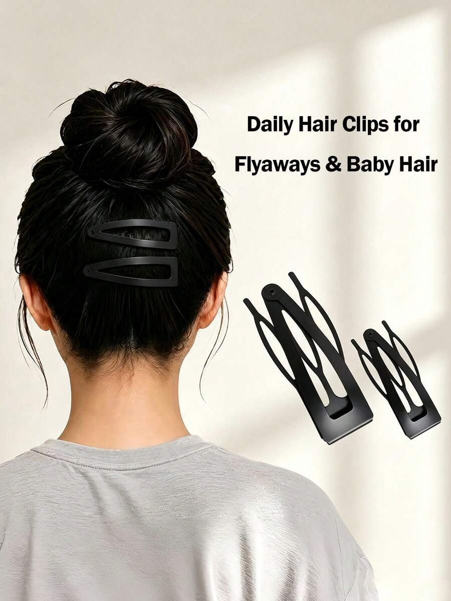 2 buah Jepit Rambut Berongga Warna Hitam Doff, 2 Ukuran, Jepit Rambut Wanita untuk Penggunaan Sehari-hari - MultiWarna - View 1