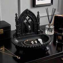 1pc Halloween Gothic Arch Church Skull Jewelry Storage Tray, Dark Aesthetic Carved Spire Detail Accessory Dish, Vintage Gothic Style Ring & Earring Holder, Suitable For Vanity, Entrance, Gothic Room And Halloween Decor - Multicolor - View 2