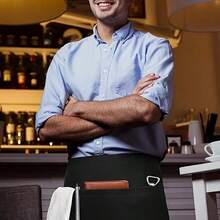 1pc Customized Neutral Polyester Apron With 3 Pockets, Short Waist Server Uniform, Suitable For Kitchen Supplies, Hotel Restaurant Server Waist Apron, Kitchen Cooking Baking Apron, Chef Apron, Kitchen, Bathroom, Home, Household Items - Multicolor - View 9