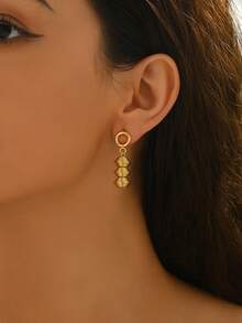 1 Pair Minimalist Fashion Stainless Steel 3-Layer Lantern Shape Pendant Earrings For Women, Suitable For Daily Wear - Multicolor - View 2