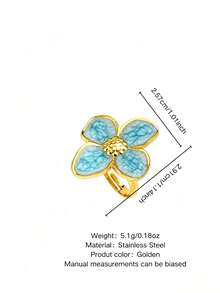 1 buah Cincin Tunggal Wanita Elegan Bergaya Stainless Steel dengan Motif Daun Semanggi, Cocok untuk Kencan/Liburan - Yellow Gold - View 13