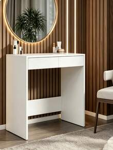 Rectangular Makeup Vanity Desk With Two Drawers, Crafted From Durable Particle Board. Available In Two Colors, This Multi-Purpose Table Works As A Computer Desk, Ideal For Organizing Skincare, Cosmetics And Stationery In Bedrooms And Apartments. - Multicolor - View 9