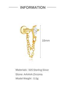 EleRunis 1件 925純銀精緻雙眼鏈條平背唇環/耳軟骨耳釘，適用於耳廓、耳輪、軟骨、螺旋穿刺，螺紋式細緻珠寶，適合日常配戴 - 金色 - 查看 7